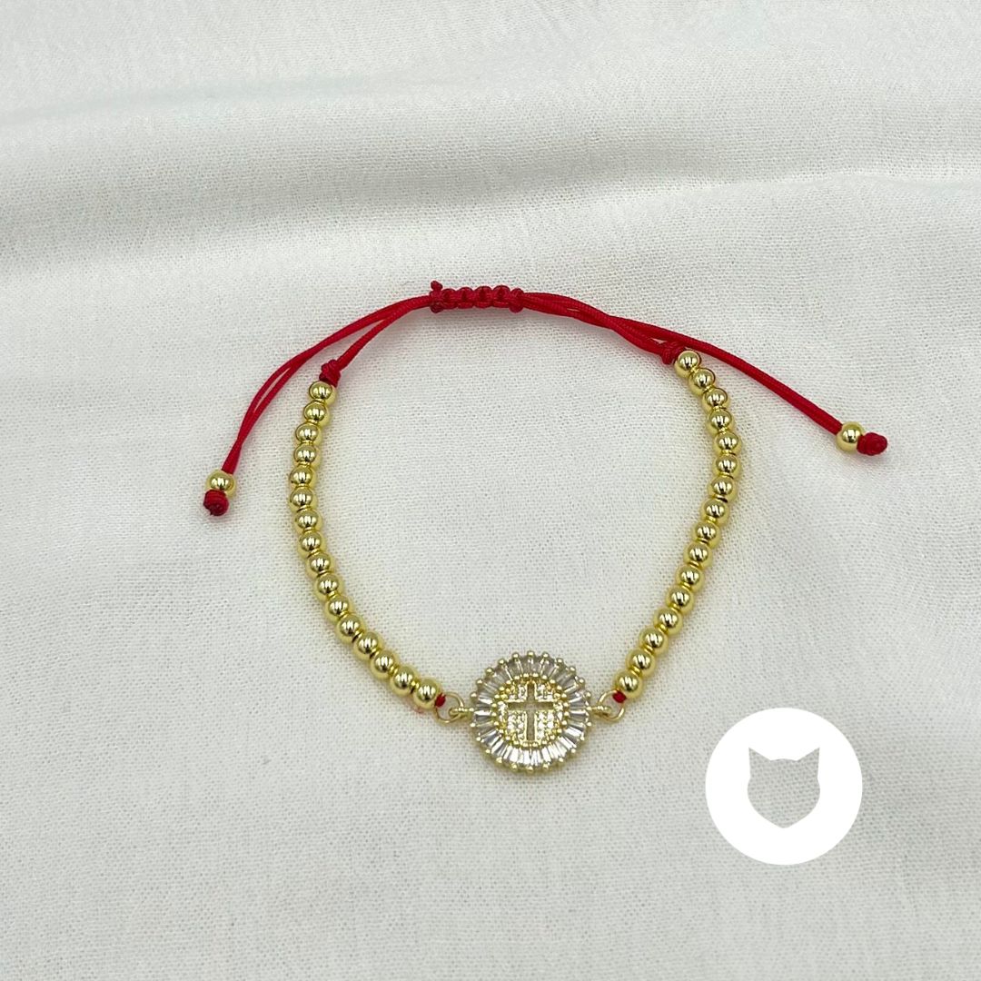 ​PULSERA DE HILO ROJO Y BAÑO DE ORO CRUZ PU1941G34