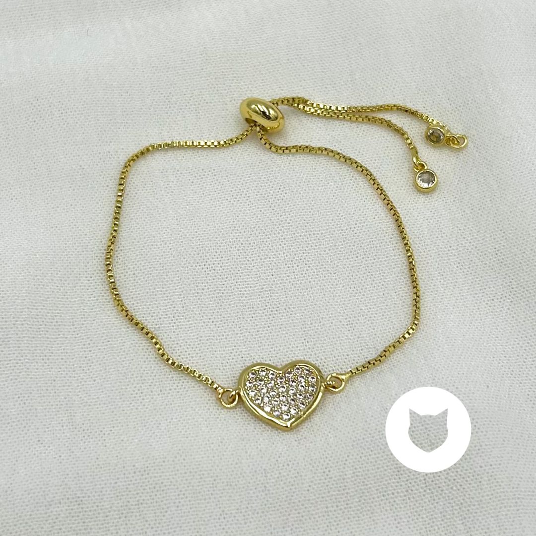 PULSERA DE BAÑO DE ORO Y CRISTALES CORAZÓN PU1962G36