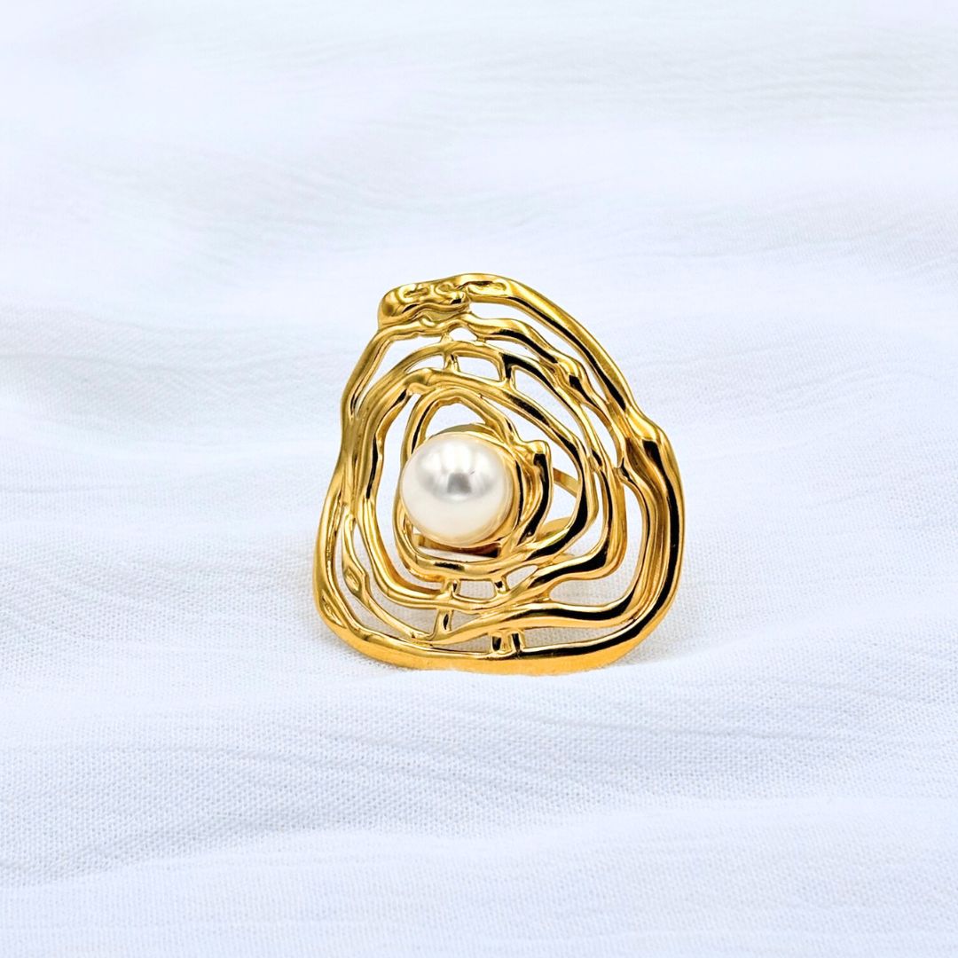 ANILLO ACERO FORMA ORGÁNICA CON PERLA AN3860G40