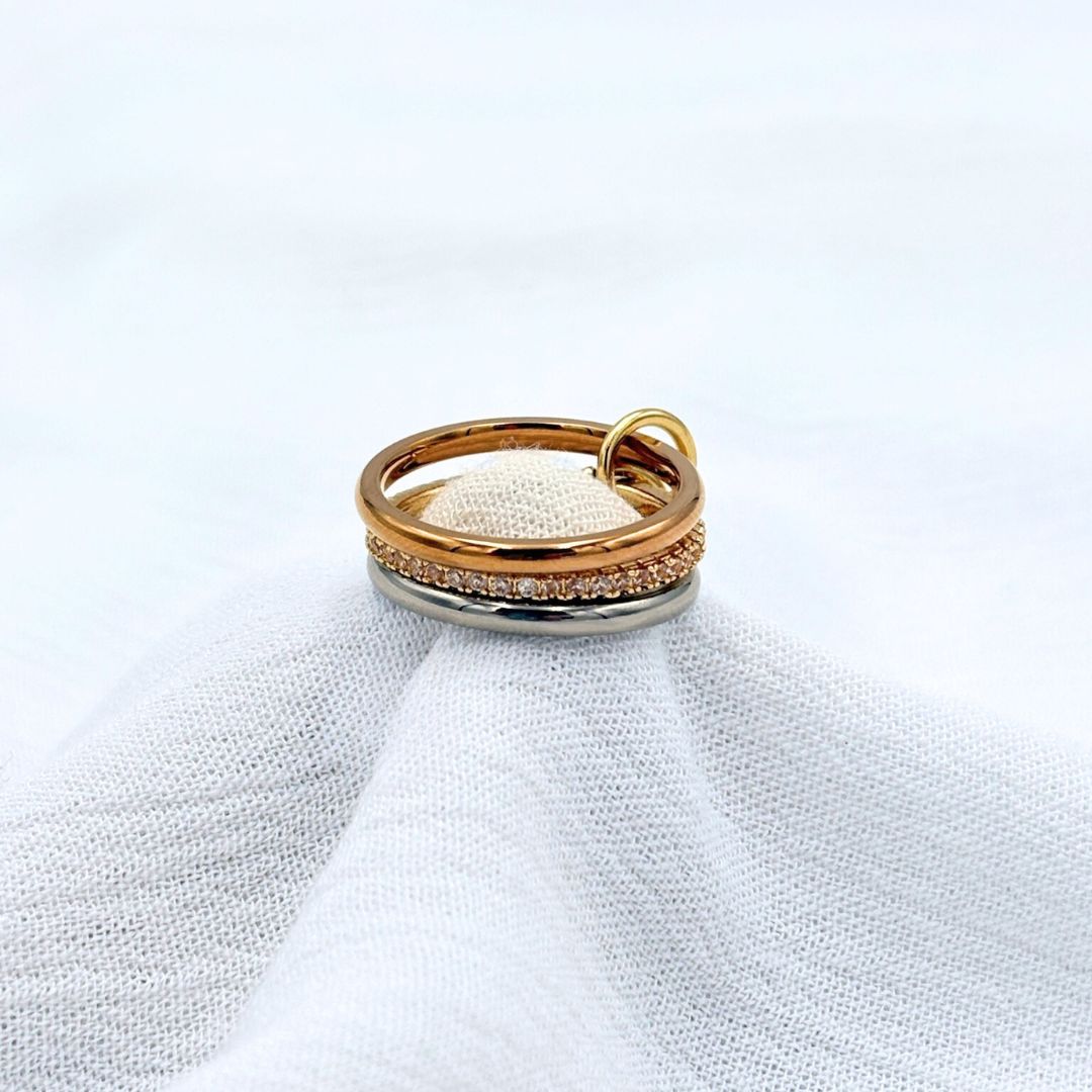 ANILLO ACERO TRIPLE TRES METALES AN3865G28