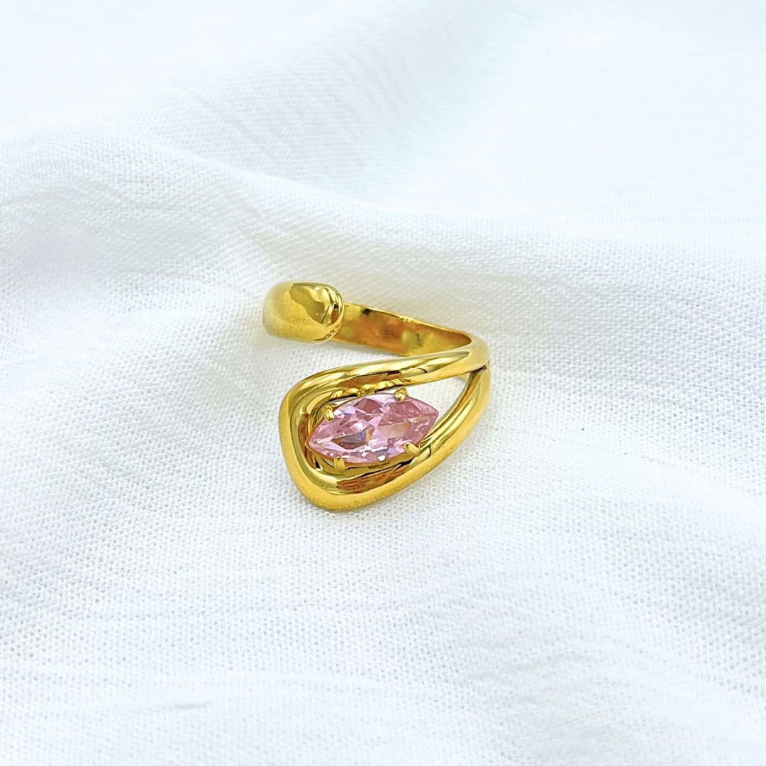 ANILLO ACERO CRISTAL ROSADO CORTE MARQUESA AN3871G49