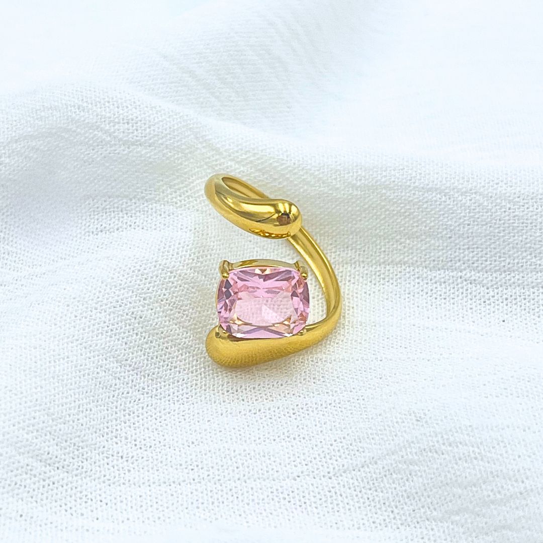 ANILLO DE ACERO CRISTAL ROSADO CUADRADO AN3870G49