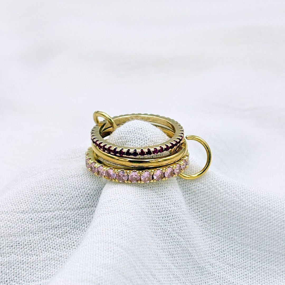 ANILLO ACERO TRIPLE CRISTALES ROSADOS AN3869G28