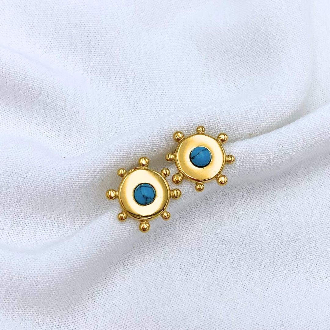 ARETES DORADOS CON CENTRO TURQUESA AR2960G52 ARETES DORADOS CON CENTRO TURQUESA AR2960G52