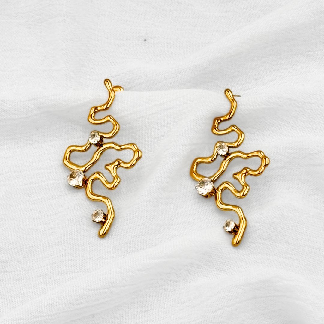 ARETES ACERO FORMA ORGÁNICA CON CRISTALES AR3118G60 ARETES ACERO FORMA ORGÁNICA CON CRISTALES AR3118G60