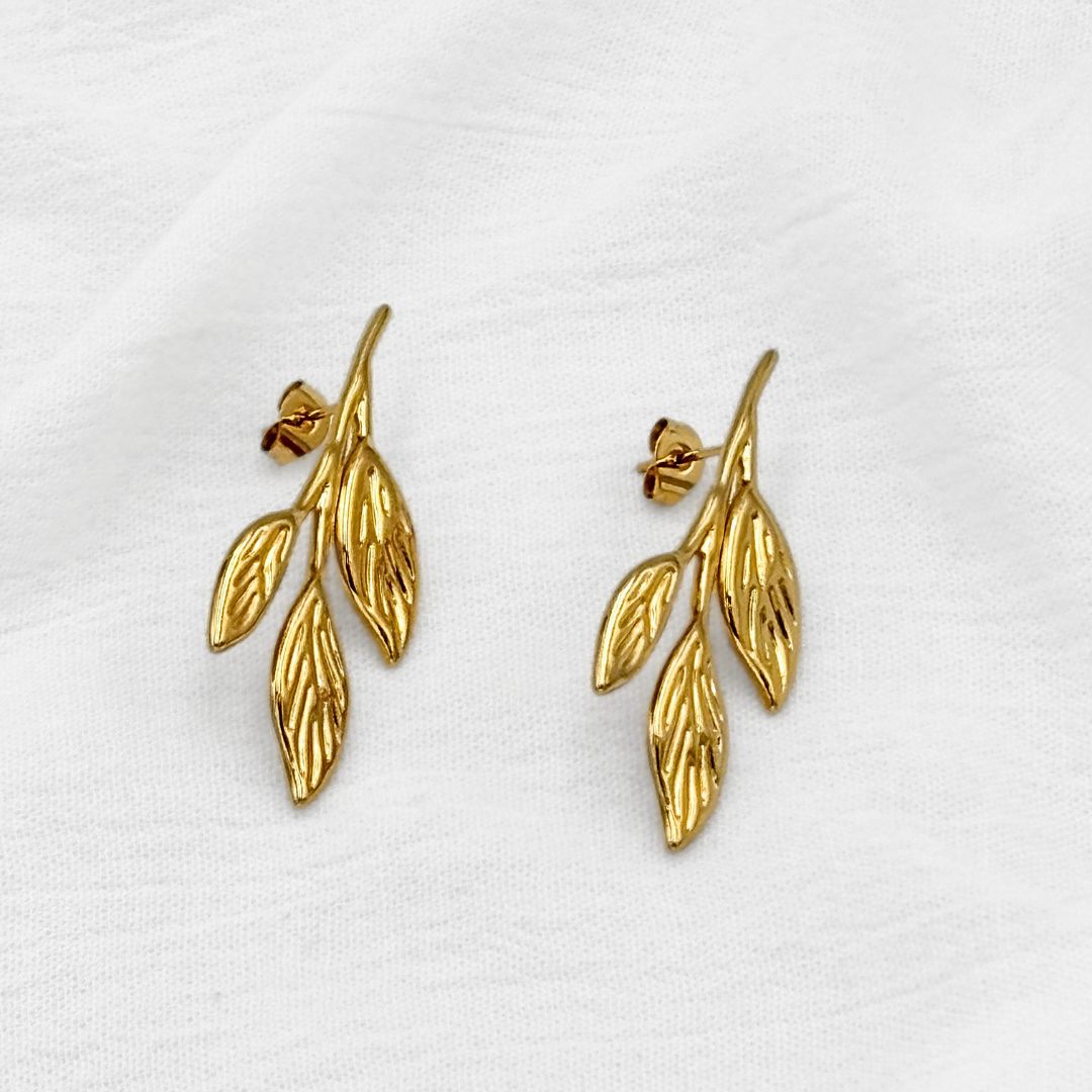 ARETES ACERO RAMA CON HOJAS AR3111G44 ARETES ACERO RAMA CON HOJAS AR3111G44