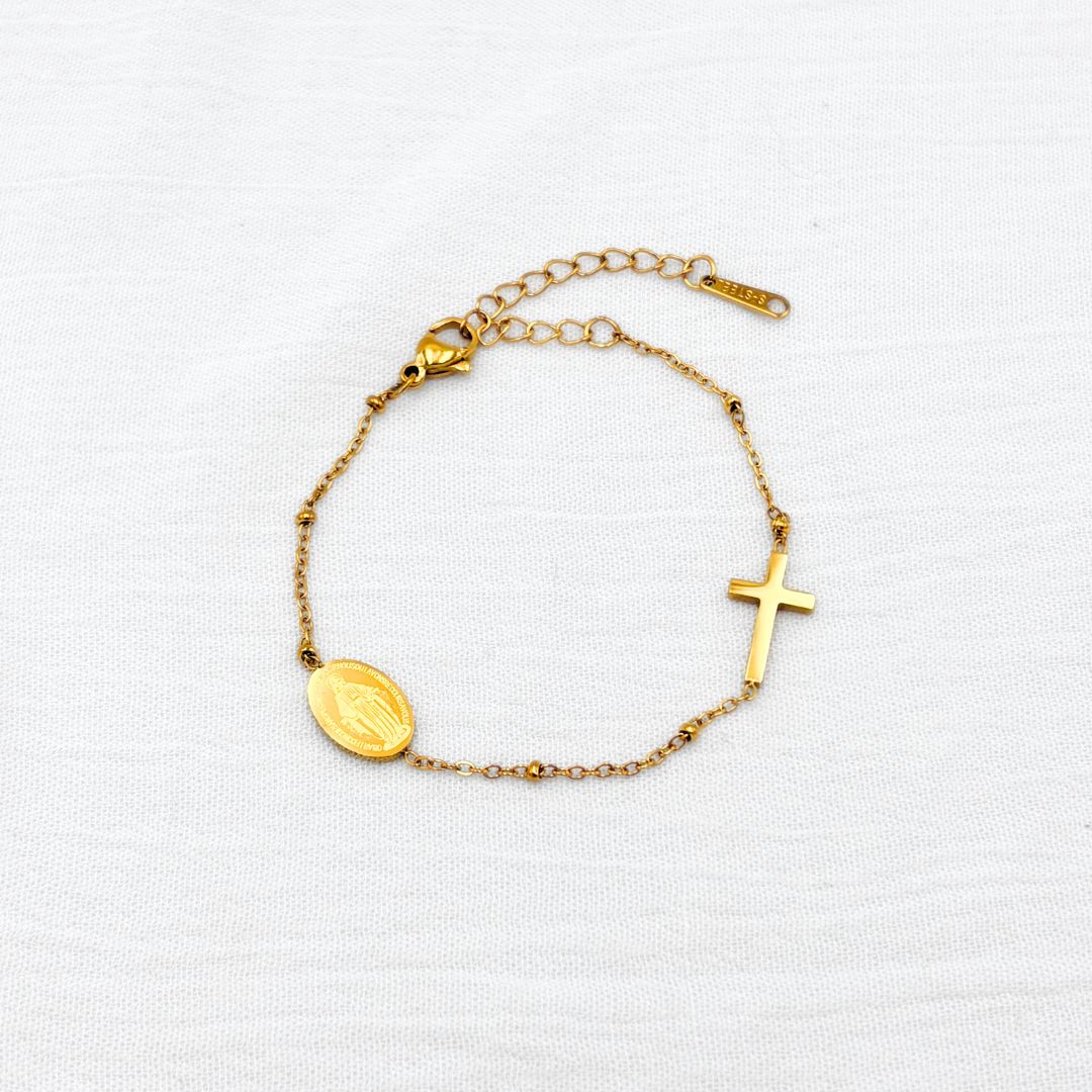 PULSERA ACERO MEDALLA MILAGROZA Y CRUZ PU1016G59 PULSERA ACERO MEDALLA MILAGROZA Y CRUZ PU1016G59