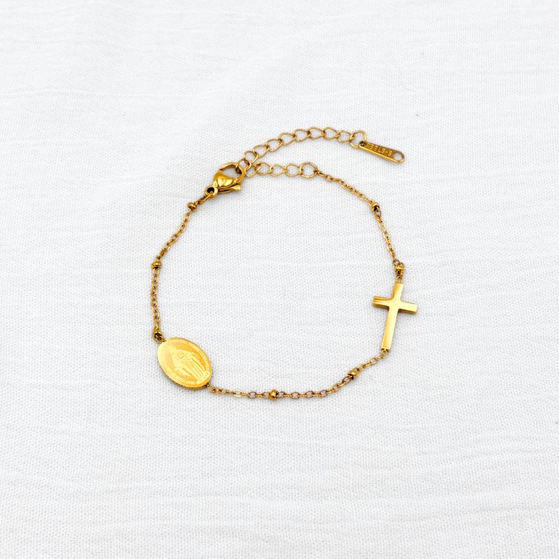 PULSERA ACERO MEDALLA MILAGROZA Y CRUZ PU1016G59 PULSERA ACERO MEDALLA MILAGROZA Y CRUZ PU1016G59