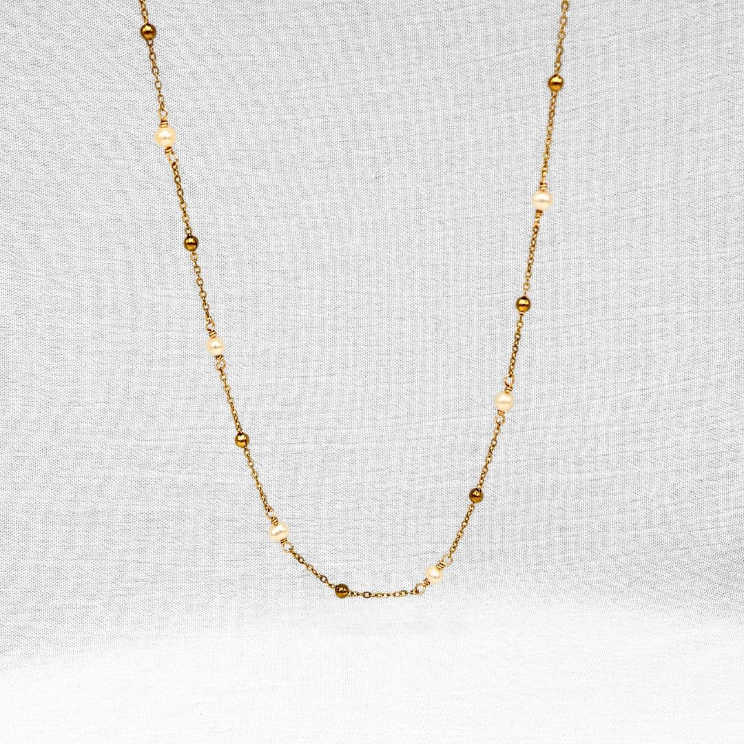 COLLAR ACERO BOLITAS Y PERLAS COLLAR ACERO BOLITAS Y PERLAS, LARGO: 42CM + 6 EXTENSIÓN