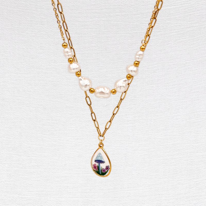 COLLAR DOBLE DIJE HONGO Y PIEDRAS TIPO PERLA CO1863G42 COLLAR DOBLE DIJE HONGO Y PIEDRAS TIPO PERLA CO1863G42