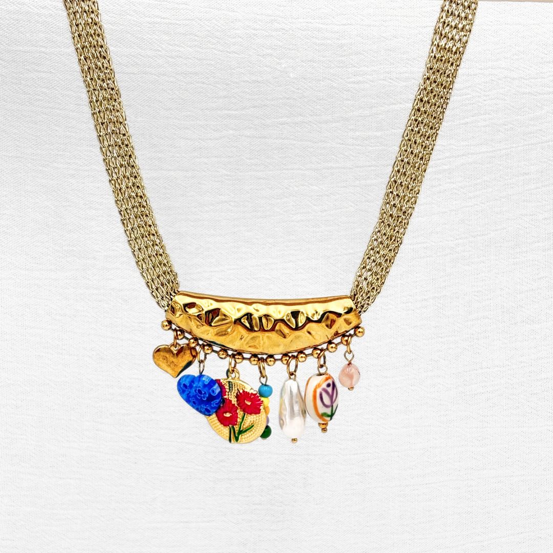 COLLAR ACERO TEJIDO CON DIJE GRANDE Y CHARMS CO1865G50 COLLAR ACERO TEJIDO CON DIJE GRANDE Y CHARMS CO1865G50