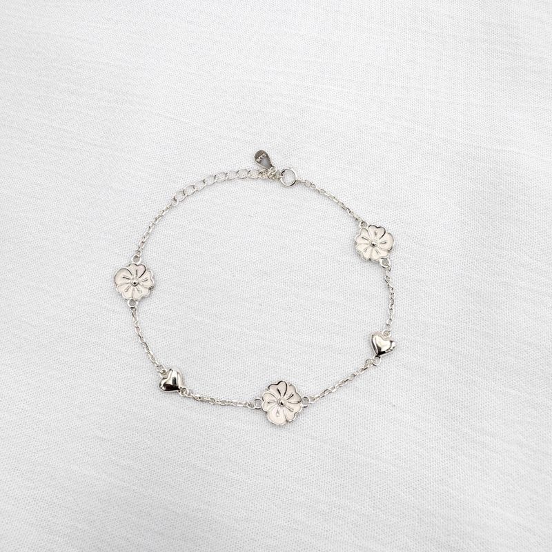 PULSERA PLATA FLORES Y CORAZONES PU2027L21