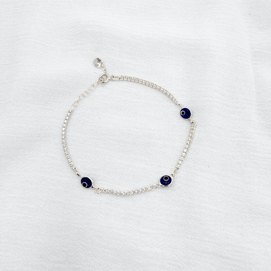 PULSERA PLATA CRISTALES CON OJOS TURCOS PU2034L22 PULSERA PLATA CRISTALES CON OJOS TURCOS PU2034L22