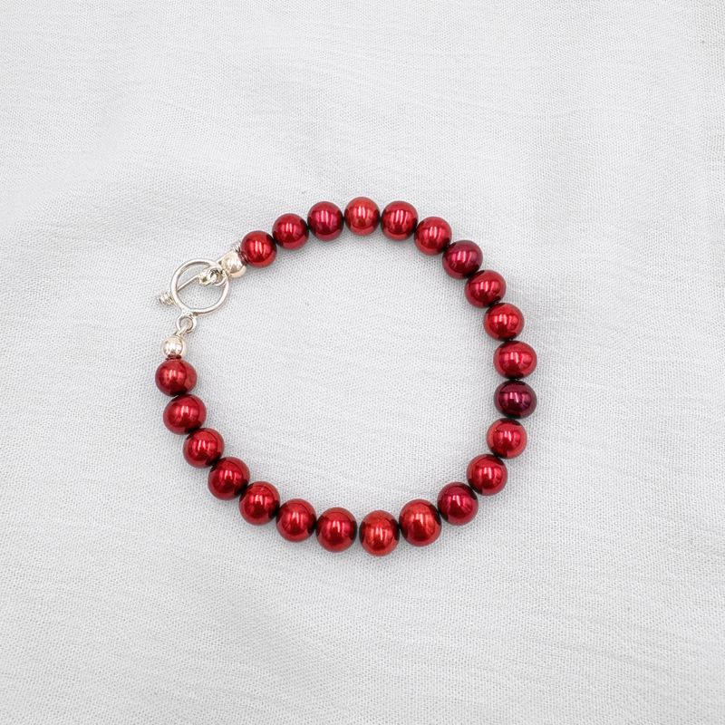 PULSERA PLATA CON PERLAS ROJAS PU2036F40