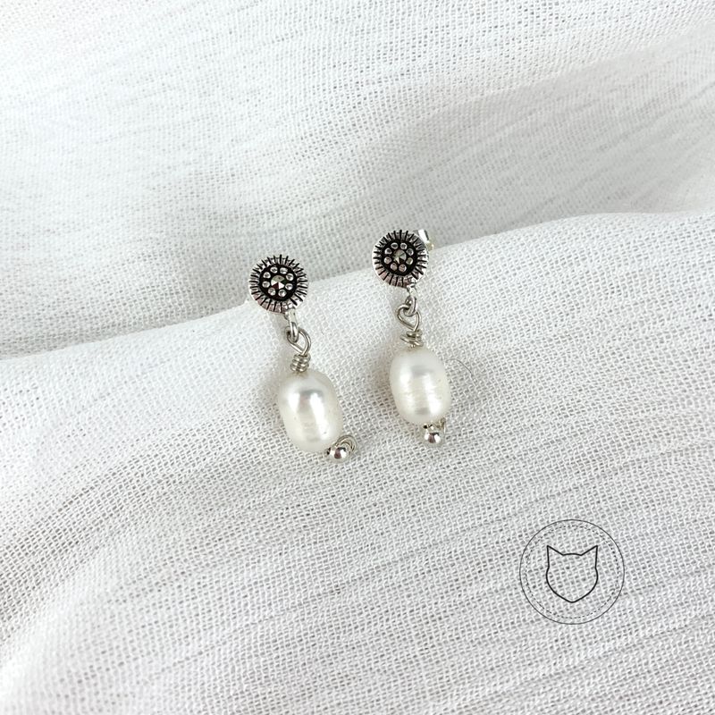 ARETE DE PLATA 925, PERLA CULTIVADA Y MARQUESITAS AR0916M20