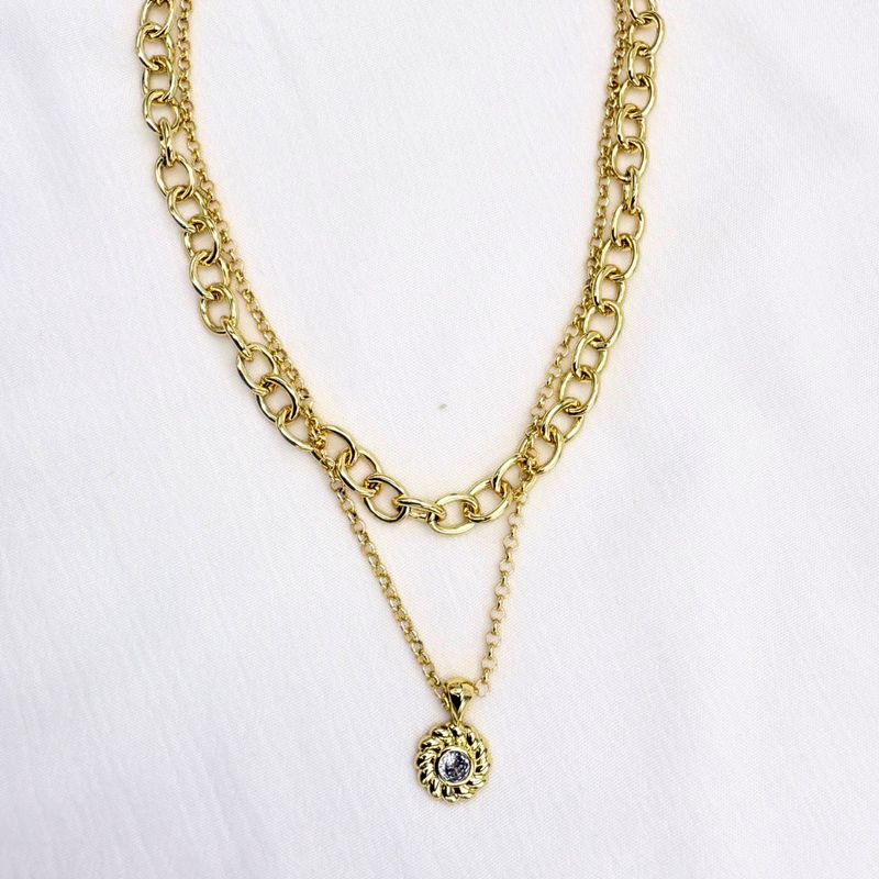 COLLAR DE DOBLE CADENA CON DIJE DE SOL RADIANTE  BAÑO DE ORO 18k CO1880G32