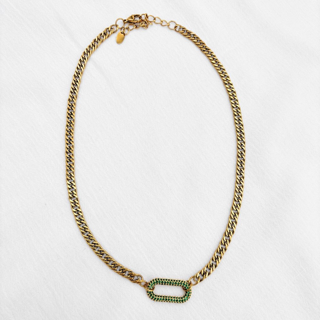 COLLAR DE CADENA GRUMET CON DIJE DE ESLABÓN ESMERALDA EN ACERO CO1885G40 COLLAR DE CADENA GRUMET CON DIJE DE ESLABÓN ESMERALDA EN ACERO CO1885G40