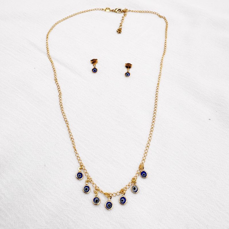 SET DE COLLAR Y ARETES CON DIJES DE OJO TURCO EN BAÑO DE ORO DE 18K SE1073G32