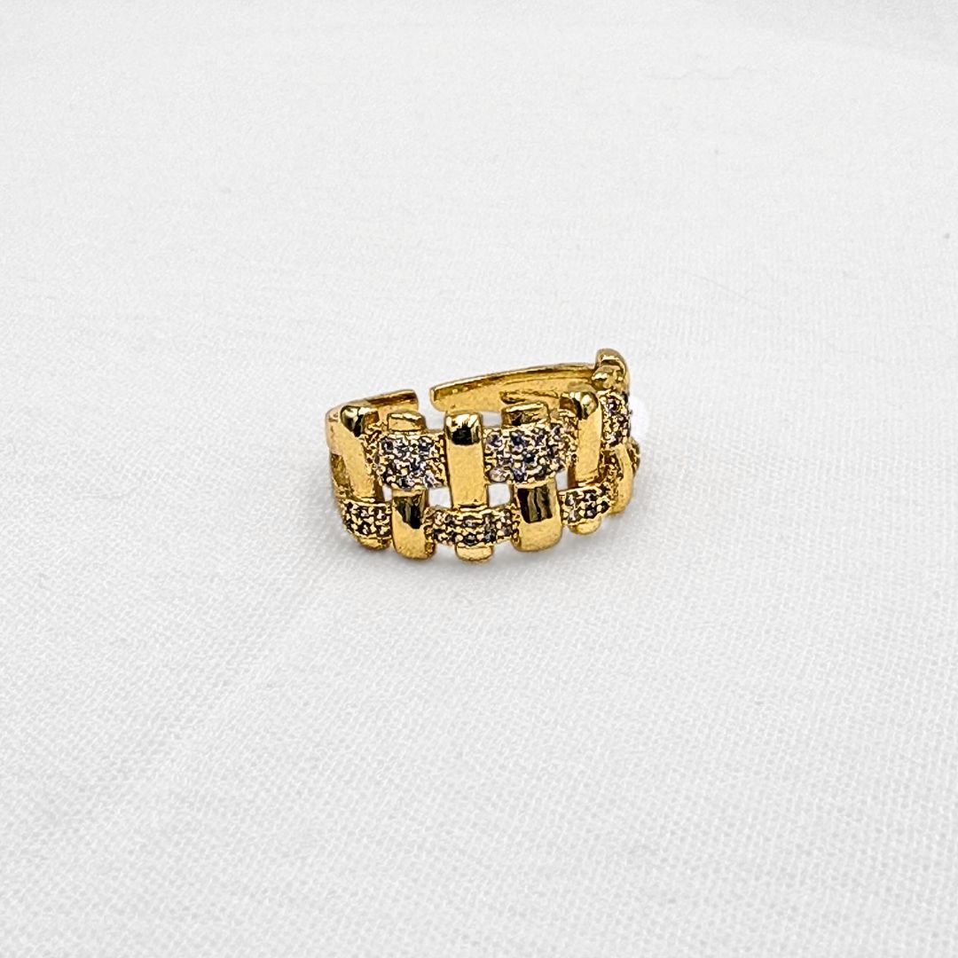ANILLO AJUSTABLE DE TRAMADO ENTRELAZADO CON MICROPAVÉ CON BAÑO DE ORO DE 18K AN3890G30