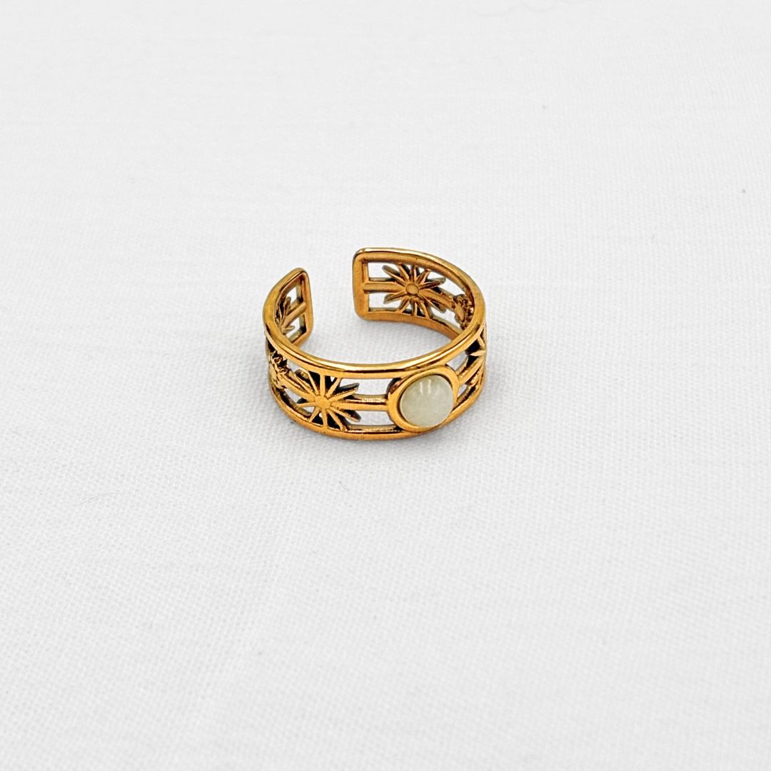 ANILLO AJUSTABLE DE SOL Y LUNA CON PIEDRA LUNAR EN ACERO AN3898G37