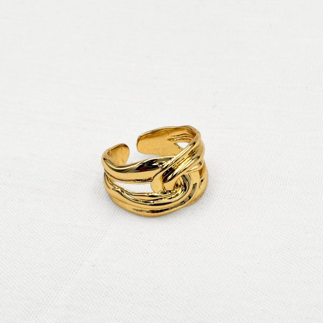 ANILLO AJUSTABLE DE BANDAS ENTRELAZADAS EN BAÑO DE ORO DE 18K  AN3901G37