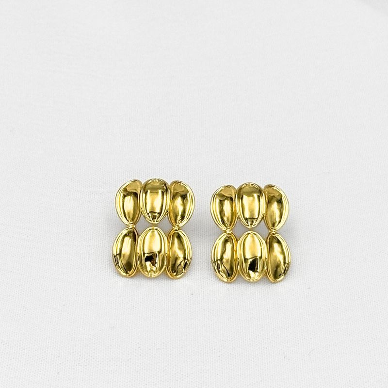 ARETES GEOMÉTRICOS DE DOBLE FILA OVALADA EN BAÑO DE ORO DE 18K AR3177G36 ARETES GEOMÉTRICOS DE DOBLE FILA OVALADA EN BAÑO DE ORO DE 18K AR3177G36