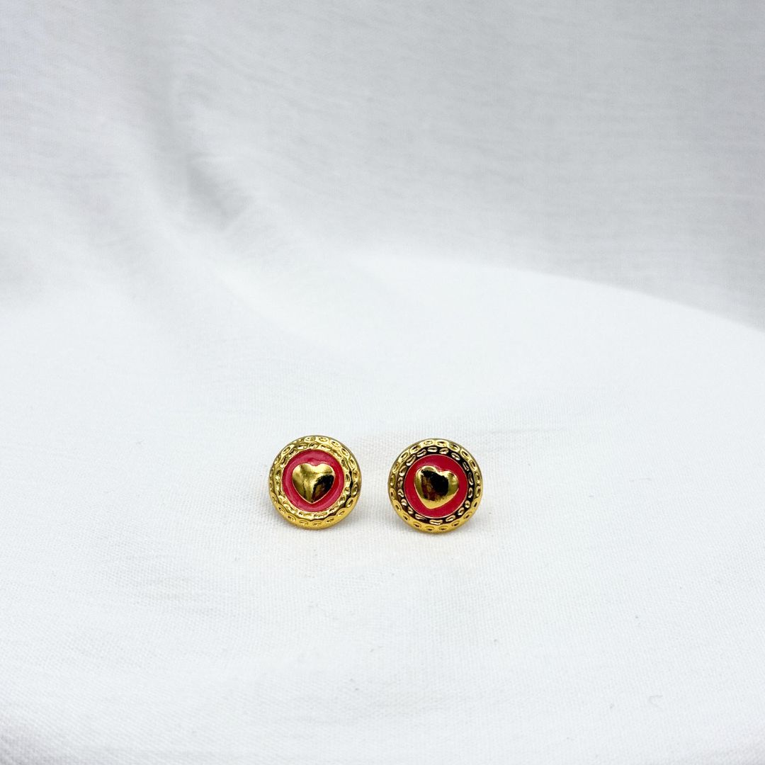 ARETES EN ACERO, CIRCULARES CON CENTRO DE CORAZÓN EN COLOR SALMÓN AR3181G29 ARETES EN ACERO, CIRCULARES CON CENTRO DE CORAZÓN EN COLOR SALMÓN AR3181G29