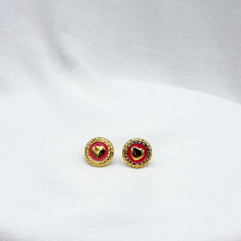 ARETES EN ACERO, CIRCULARES CON CENTRO DE CORAZÓN EN COLOR SALMÓN AR3181G29 ARETES EN ACERO, CIRCULARES CON CENTRO DE CORAZÓN EN COLOR SALMÓN AR3181G29