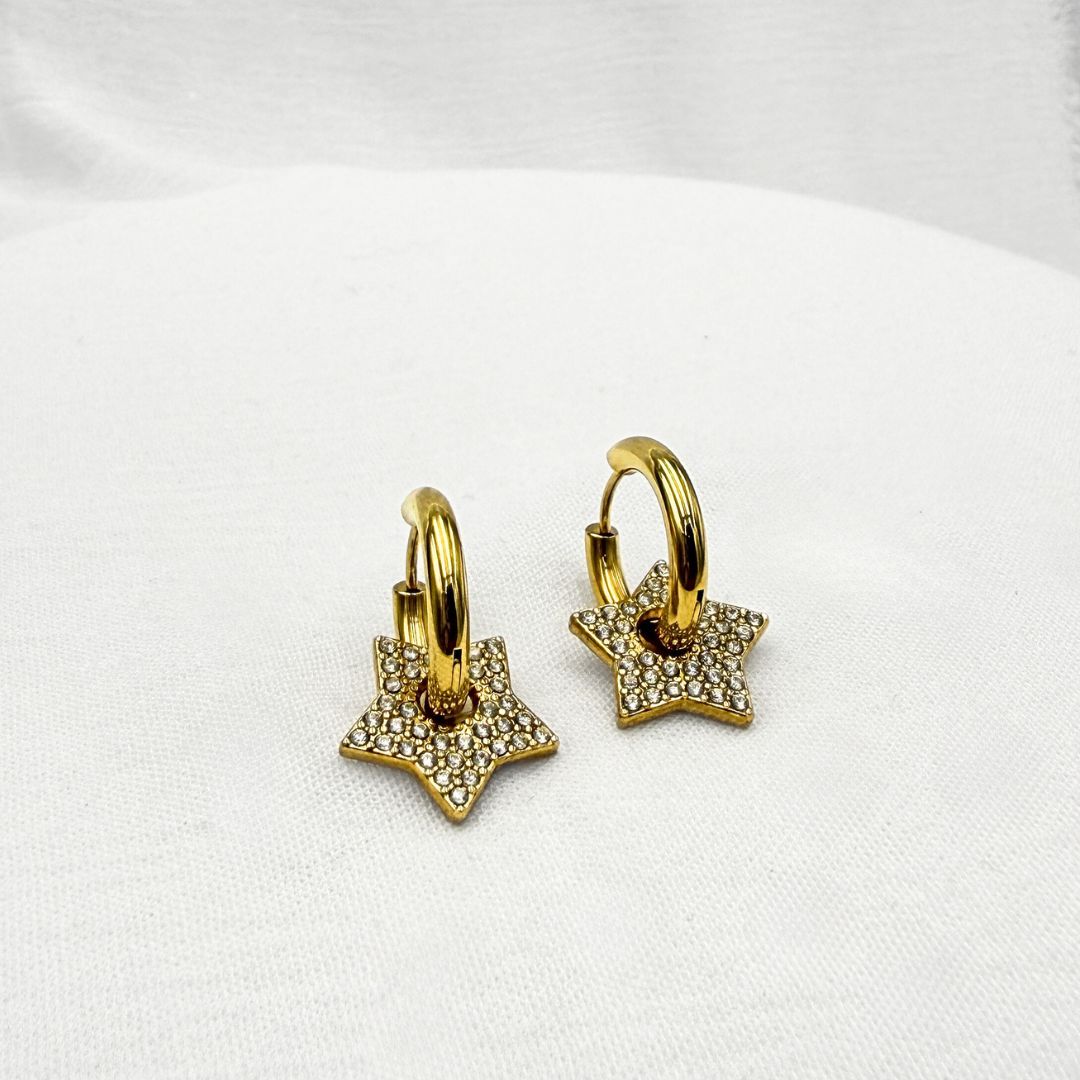 ARGOLLAS CELESTIALES CON DIJE DE ESTRELLA EN MICROPAVÉ Y ACERO AG1896G32 ARGOLLAS CELESTIALES CON DIJE DE ESTRELLA EN MICROPAVÉ Y ACERO AG1896G32