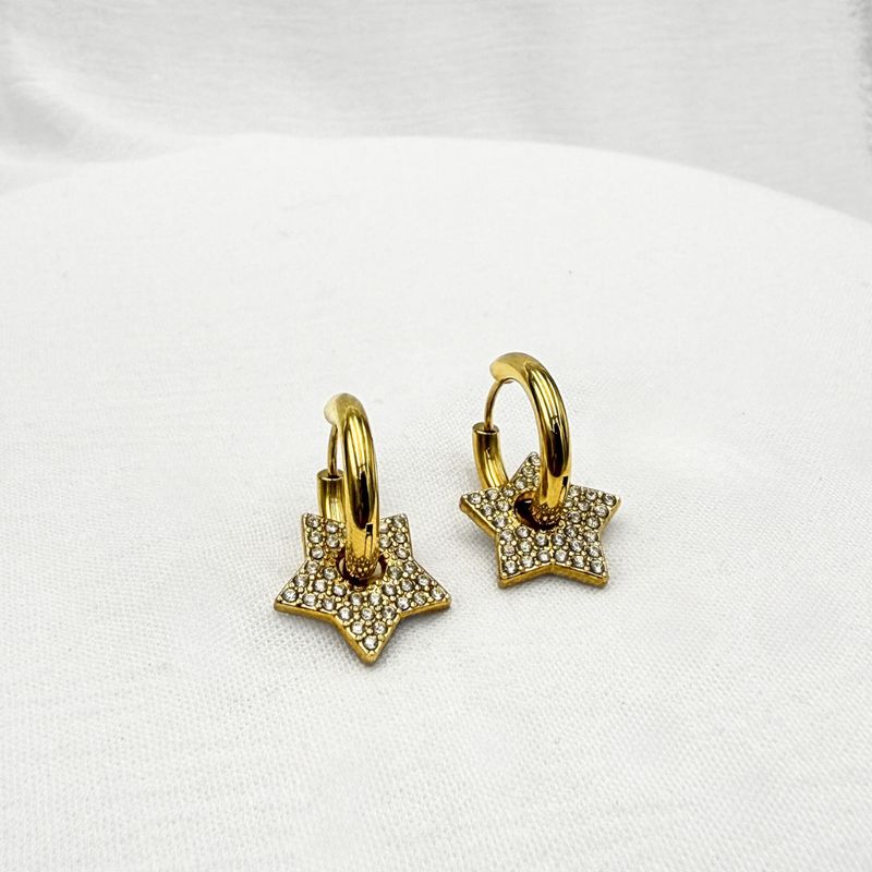 ARGOLLAS CELESTIALES CON DIJE DE ESTRELLA EN MICROPAVÉ Y ACERO  AG1896G32