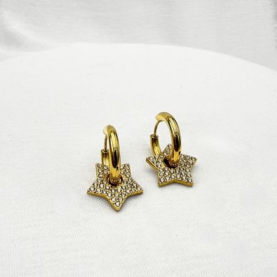 ARGOLLAS CELESTIALES CON DIJE DE ESTRELLA EN MICROPAVÉ Y ACERO  AG1896G32