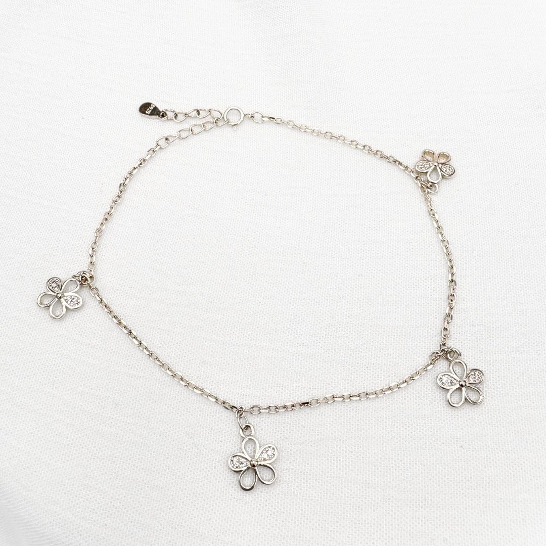 TOBILLERA DE FLORES CALADAS CON MICROPAVÉ EN PLATA 925  TO0122L21