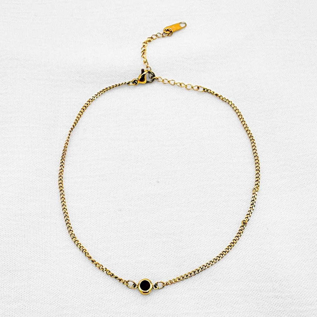 TOBILLERA DE CADENA DE ESLABONES FINOS CON PUNTO DE LUZ ROJO EN ACERO TO0128G42 TOBILLERA DE CADENA DE ESLABONES FINOS CON PUNTO DE LUZ ROJO EN ACERO TO0128G42