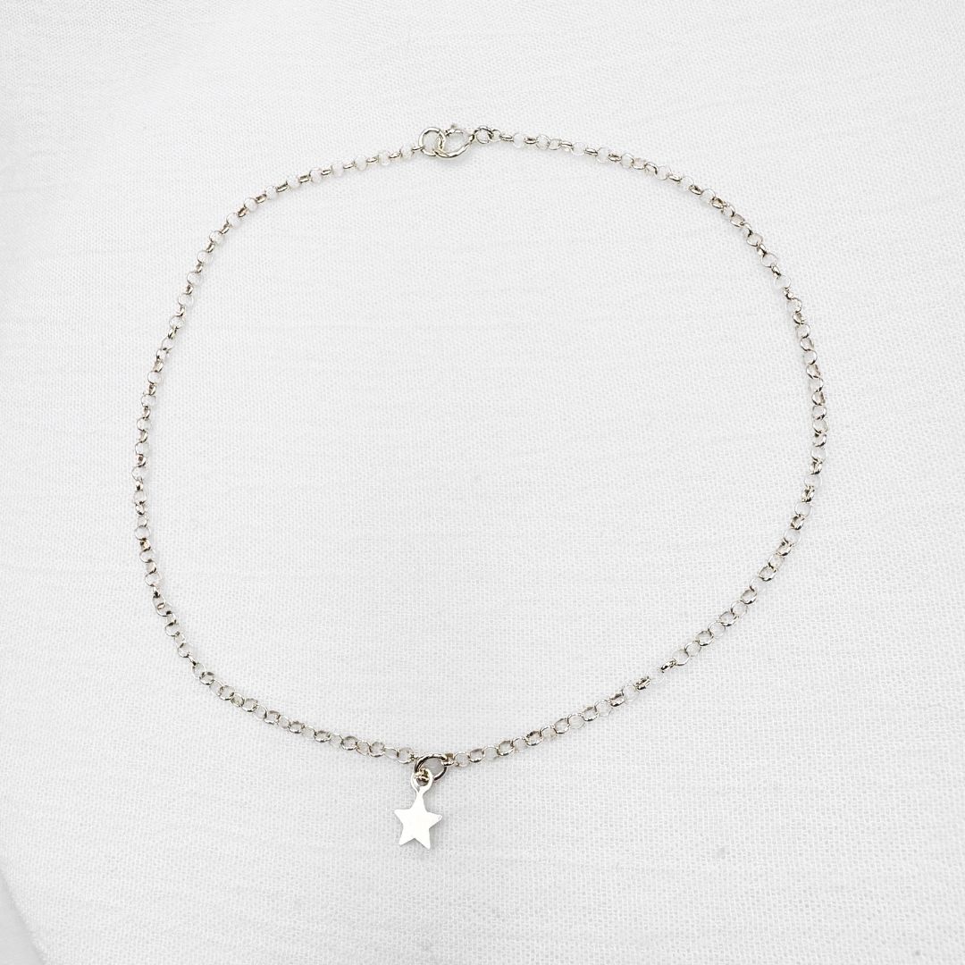 TOBILLERA DE CADENA ROLO CON DIJE DE ESTRELLA EN PLATA 925  TO0121F30