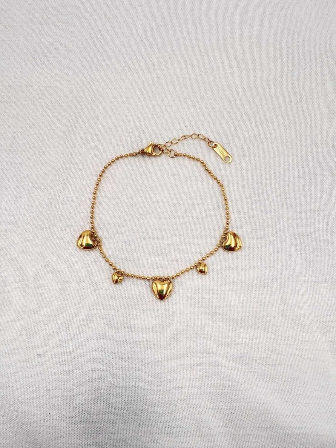 Pulsera de bolitas con Corazones Colgantes PU2063G48