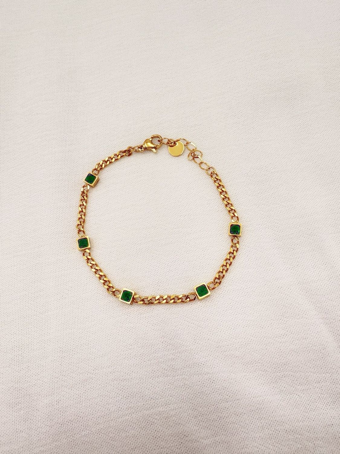 Pulsera de Cadena de Eslabones con Cristales color esmeralda PU2071G42 Pulsera de Cadena de Eslabones con Cristales color esmeralda PU2071G42