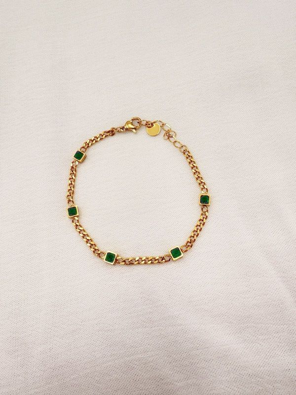 Pulsera de Cadena de Eslabones con Cristales color esmeralda PU2071G42