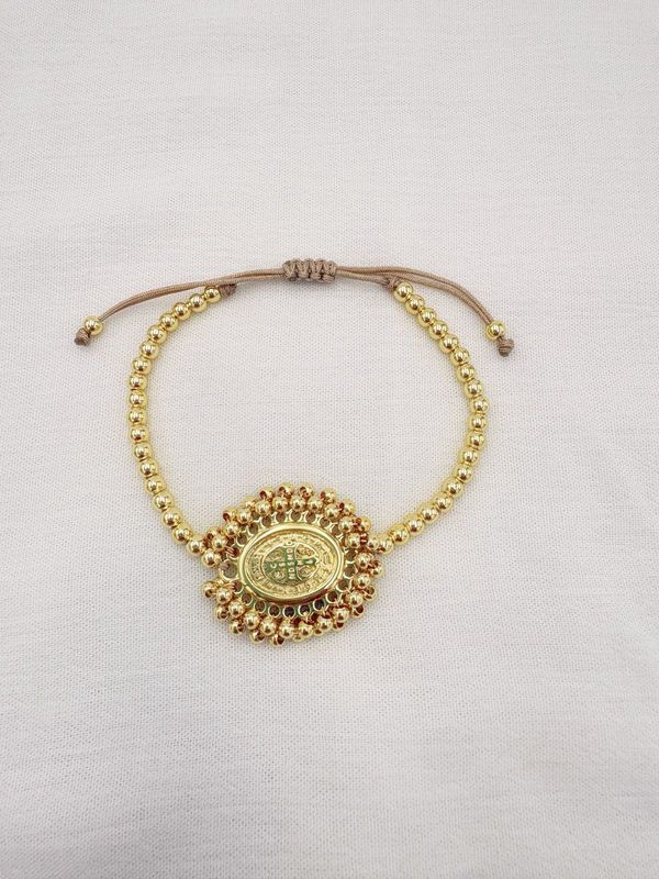 Pulsera de San Benito con bolita y cierre de cuerda PU2065G43