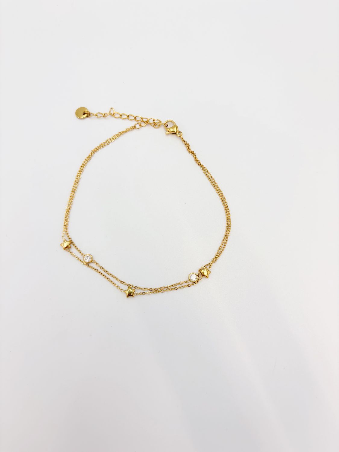 TOBILLERA DE ACERO DOBLE "CIELO ESTRELLADO" CON ESTRELLAS Y CRISTALES TO0134G30