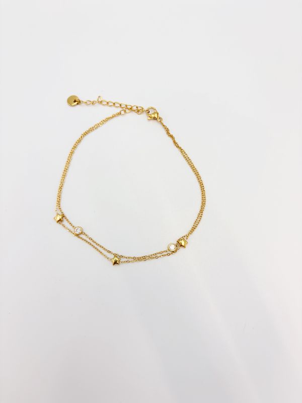 TOBILLERA DE ACERO DOBLE "CIELO ESTRELLADO" CON ESTRELLAS Y CRISTALES TO0134G30