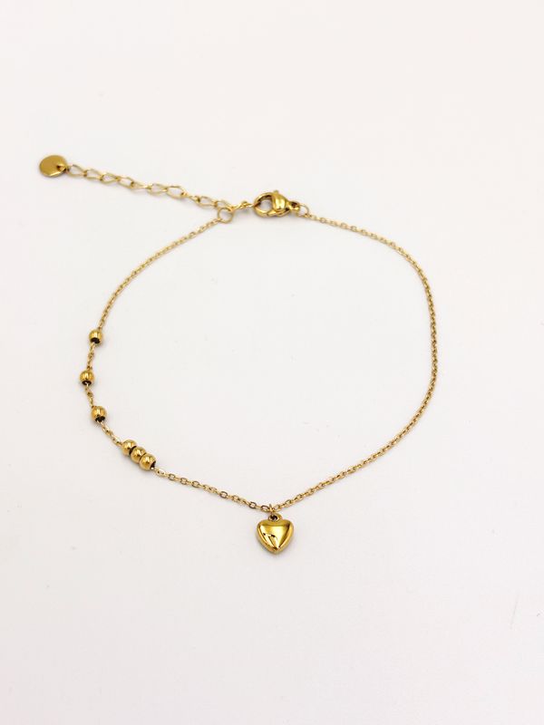 TOBILLERA DE ACERO DE CORAZÓN CON ESFERAS DORADAS TO0137G37