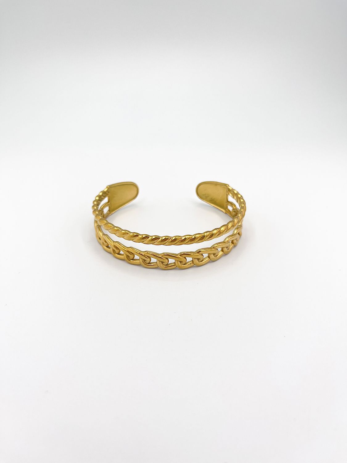 BRAZALETE DE ACERO "DOBLE TEXTURA" CON DISEÑO TRENZADO Y ESLABONES PU2083G73