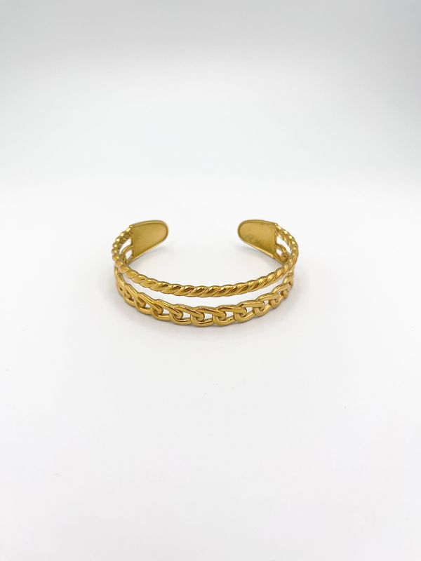 BRAZALETE DE ACERO "DOBLE TEXTURA" CON DISEÑO TRENZADO Y ESLABONES PU2083G73