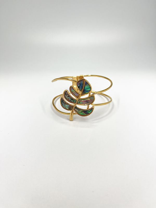 BRAZALETE DE ACERO HOJA TROPICAL CON INCRUSTACIÓN DE ABALÓN PU2087G59
