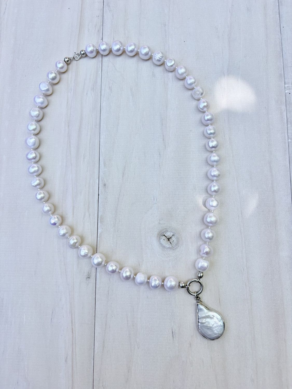 Gargantilla  perlas naturales y Madreperla biwa en Plata Estilo Vintage CO1908F33