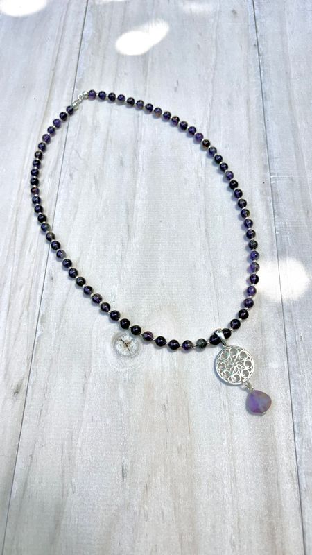 Collar de amatistas naturales y dije de mandala con amatista en Plata 925 CO1910F38