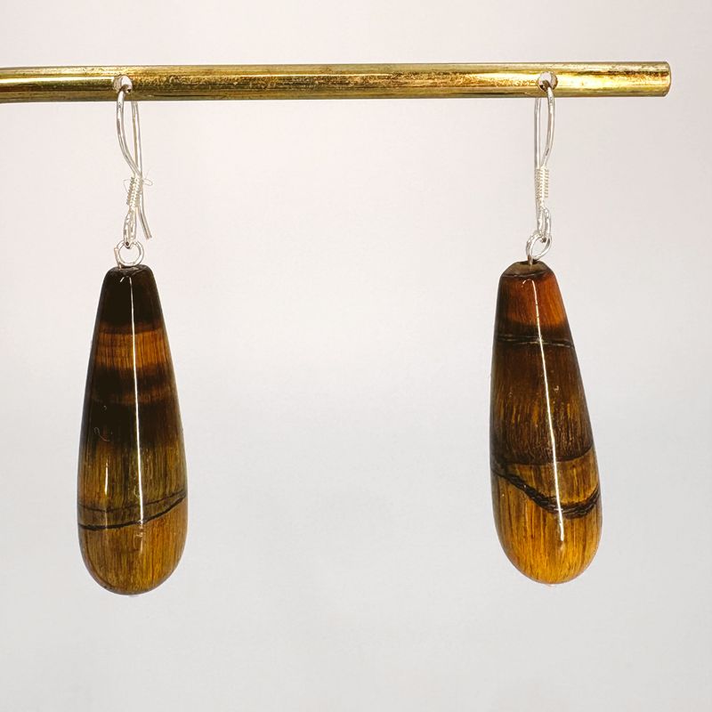 Aretes de ojo de tigre natural en corte gota y plata AR3206F95