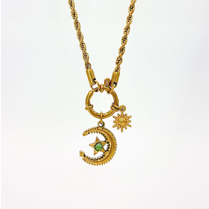 COLLAR DE CADENA TORZAL CON DIJES DE LUNA, SOL Y ESTRELLA EN ACERO CO1936F49 COLLAR DE CADENA TORZAL CON DIJES DE LUNA, SOL Y ESTRELLA EN ACERO CO1936F49