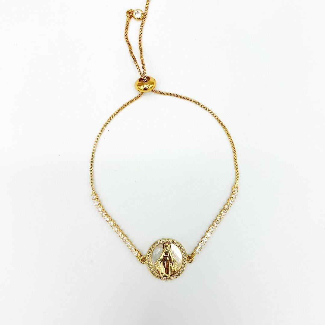 PULSERA DE MEDALLA MILAGROSA CON FONDO DE NACAR BAÑO DE ORO PU2103G58 PULSERA DE MEDALLA MILAGROSA CON FONDO DE NACAR BAÑO DE ORO PU2103G58