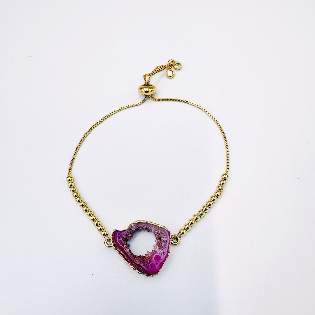 PULSERA DE DRUSA DE AGATA EN BAÑO DE ORO PU2110G28 PULSERA DE DRUSA DE AGATA EN BAÑO DE ORO PU2110G28